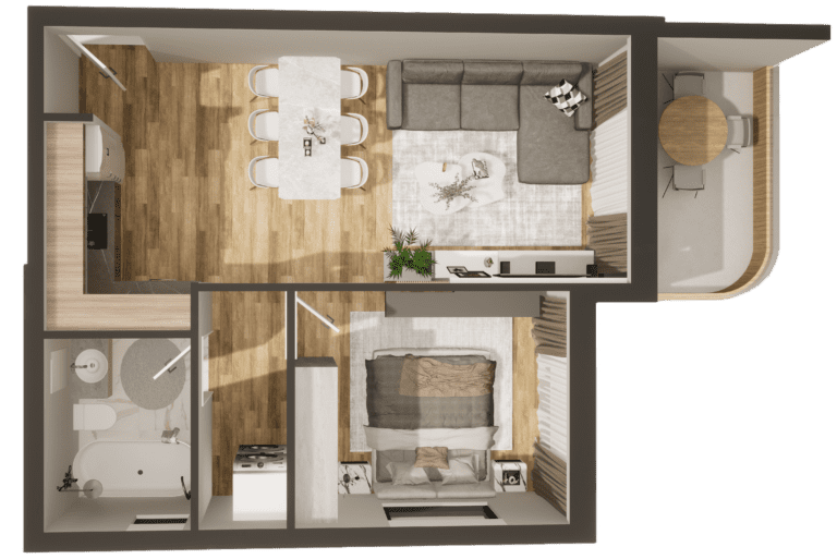 Tanas 1 1-Bedroom 3D Floorplan