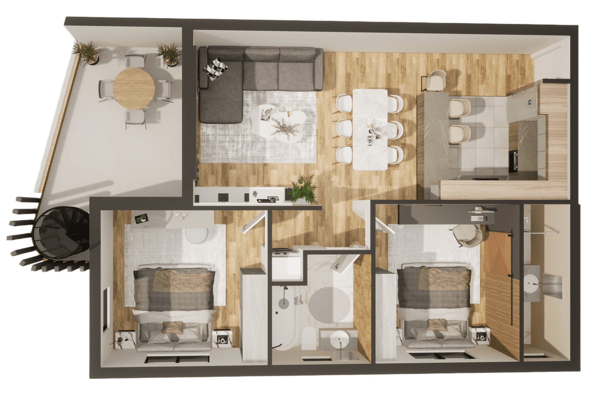 Tanas 1 2-Bedroom 3D Floorplan