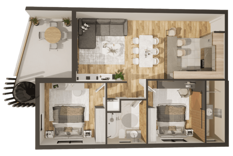 Tanas 1 2-Bedroom 3D Floorplan